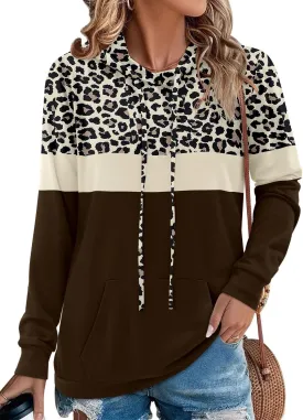 Angerella Hoodies for Women Camo Leopard Print Tops Pullover Hooded Sweatshirt Drawstring with Pocket