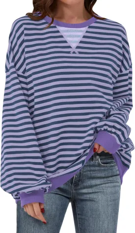 ANRABESS Women Striped Oversized Sweatshirt Crewneck Long Sleeve Shirts Hoodies 2025 Summer Fashion Pullover Top Y2K Outfits