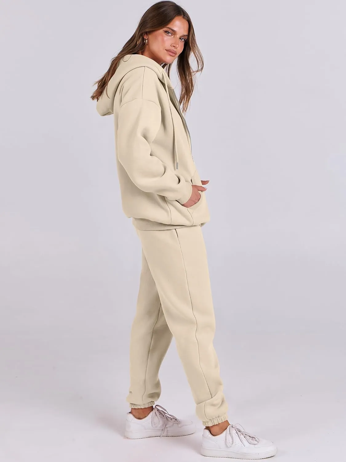 ANRABESS Womens 2 Piece Outfits Sweatsuits Oversized Zip Up Sweatshirt Jogger Sweatpants Tracksuit Sweat Lounge Matching Set