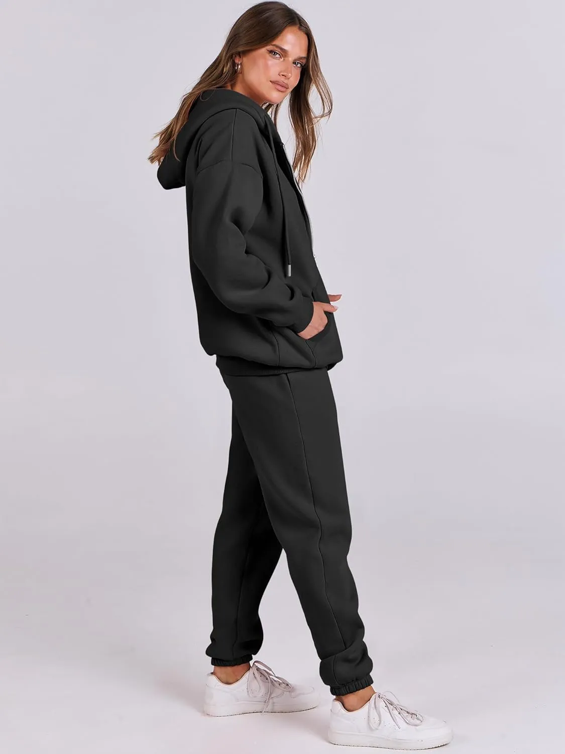 ANRABESS Womens 2 Piece Outfits Sweatsuits Oversized Zip Up Sweatshirt Jogger Sweatpants Tracksuit Sweat Lounge Matching Set