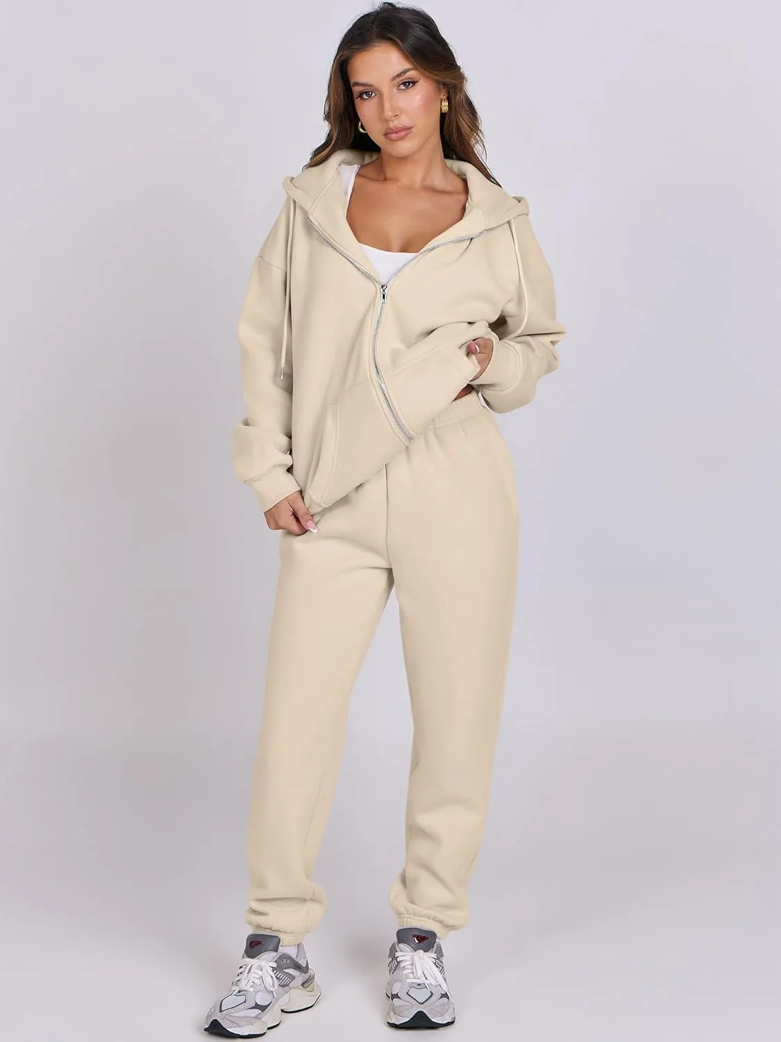 ANRABESS Womens 2 Piece Outfits Sweatsuits Oversized Zip Up Sweatshirt Jogger Sweatpants Tracksuit Sweat Lounge Matching Set