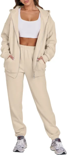 ANRABESS Womens 2 Piece Outfits Sweatsuits Oversized Zip Up Sweatshirt Jogger Sweatpants Tracksuit Sweat Lounge Matching Set