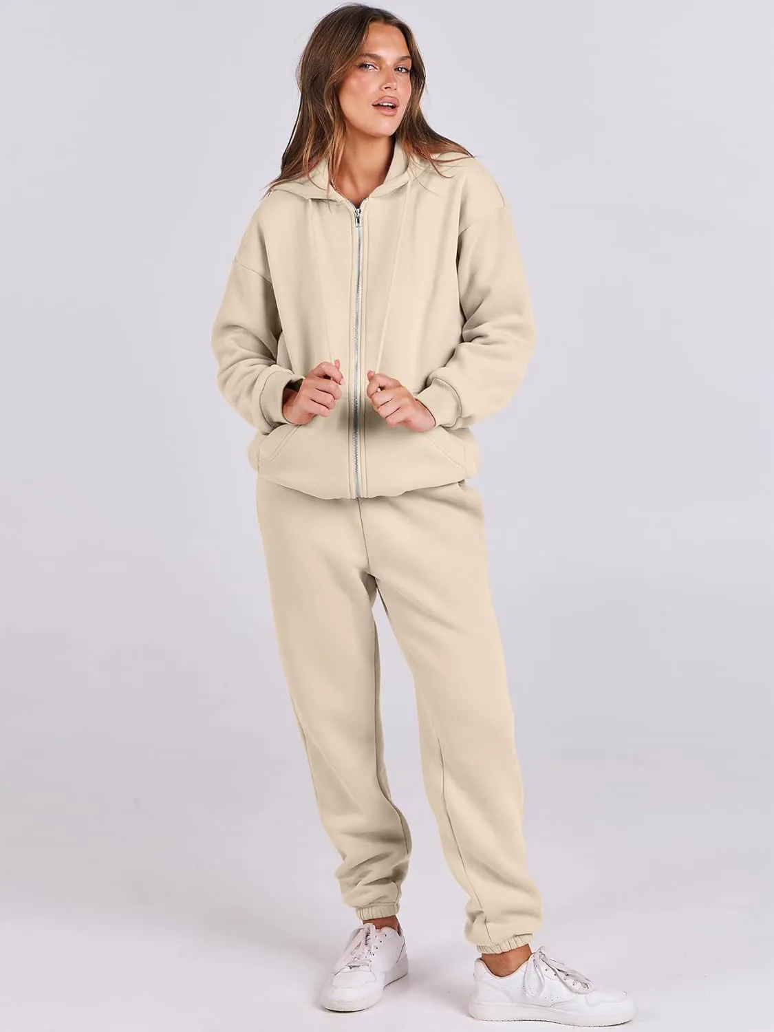 ANRABESS Womens 2 Piece Outfits Sweatsuits Oversized Zip Up Sweatshirt Jogger Sweatpants Tracksuit Sweat Lounge Matching Set