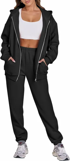 ANRABESS Womens 2 Piece Outfits Sweatsuits Oversized Zip Up Sweatshirt Jogger Sweatpants Tracksuit Sweat Lounge Matching Set