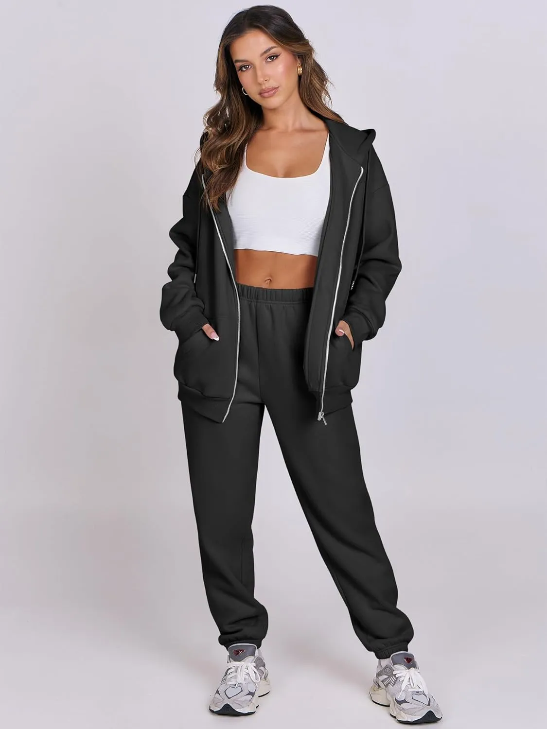 ANRABESS Womens 2 Piece Outfits Sweatsuits Oversized Zip Up Sweatshirt Jogger Sweatpants Tracksuit Sweat Lounge Matching Set
