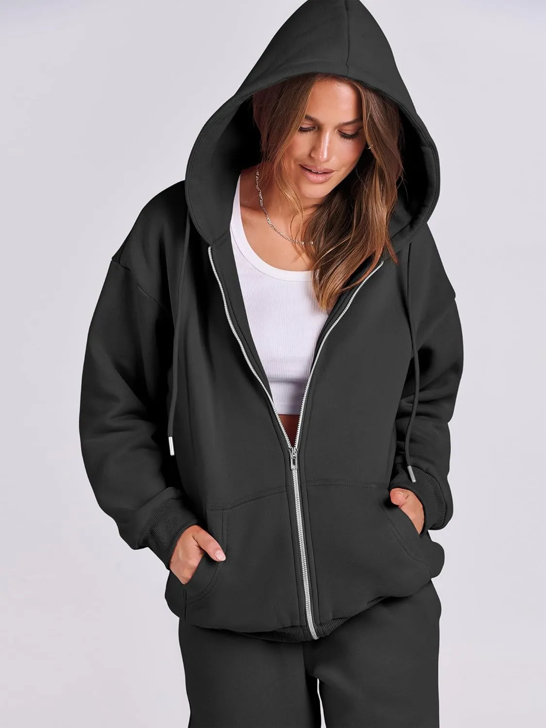 ANRABESS Womens 2 Piece Outfits Sweatsuits Oversized Zip Up Sweatshirt Jogger Sweatpants Tracksuit Sweat Lounge Matching Set