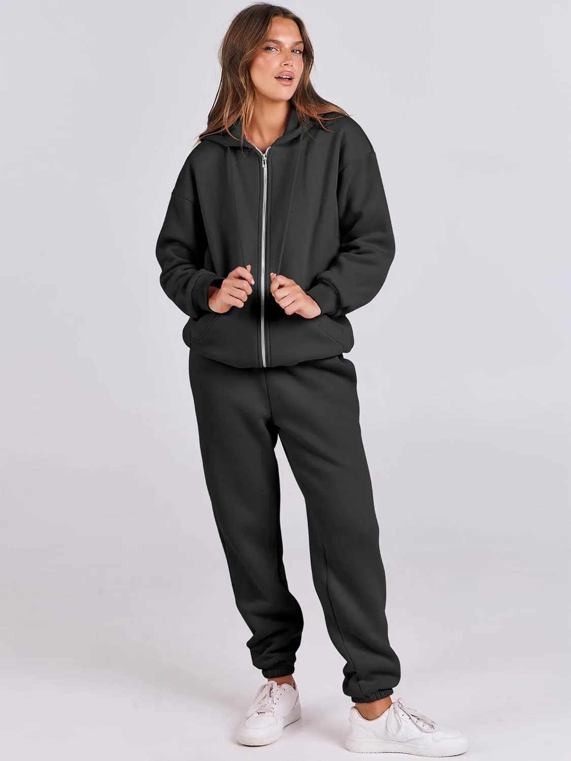 ANRABESS Womens 2 Piece Outfits Sweatsuits Oversized Zip Up Sweatshirt Jogger Sweatpants Tracksuit Sweat Lounge Matching Set