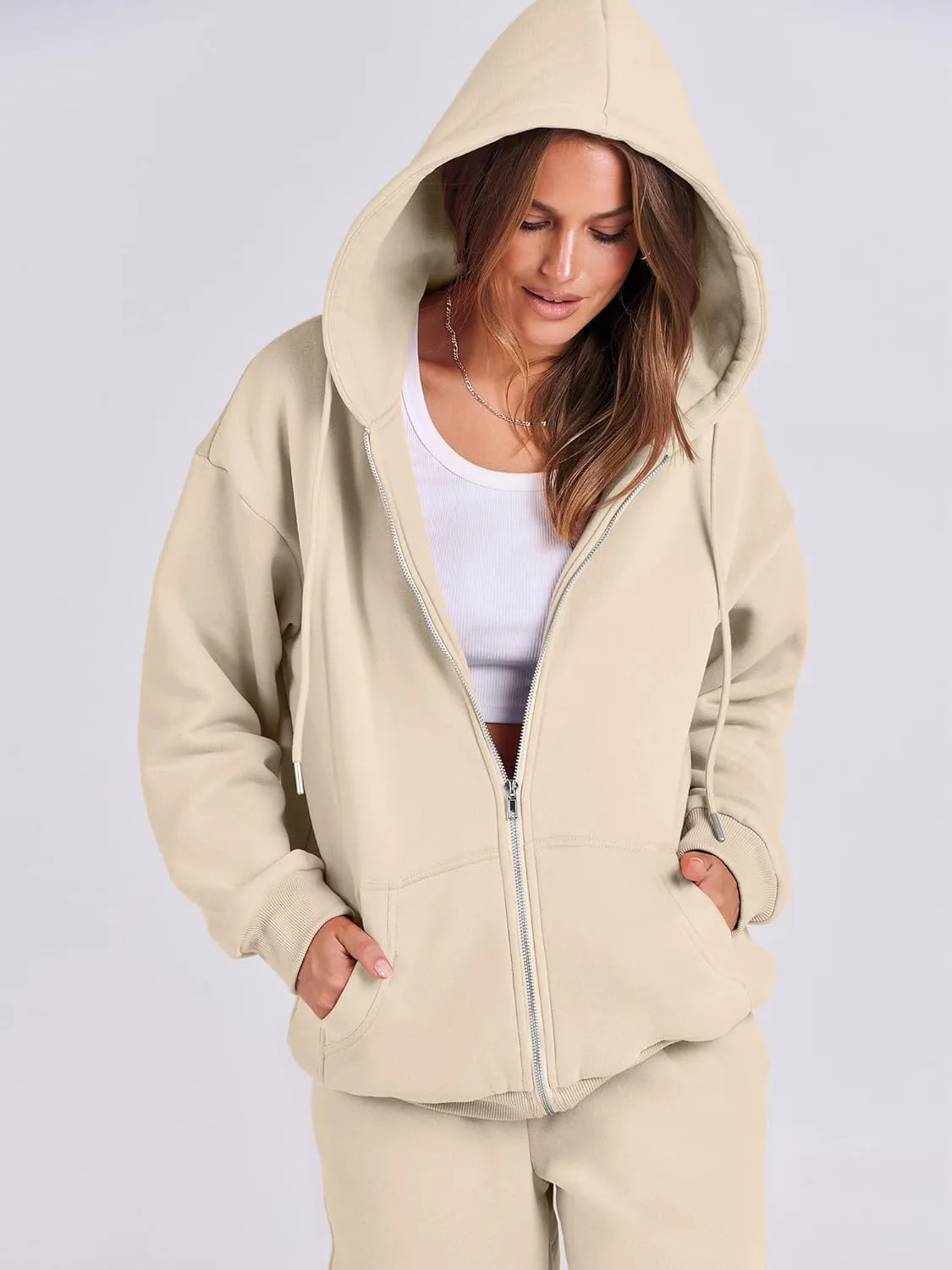 ANRABESS Womens 2 Piece Outfits Sweatsuits Oversized Zip Up Sweatshirt Jogger Sweatpants Tracksuit Sweat Lounge Matching Set