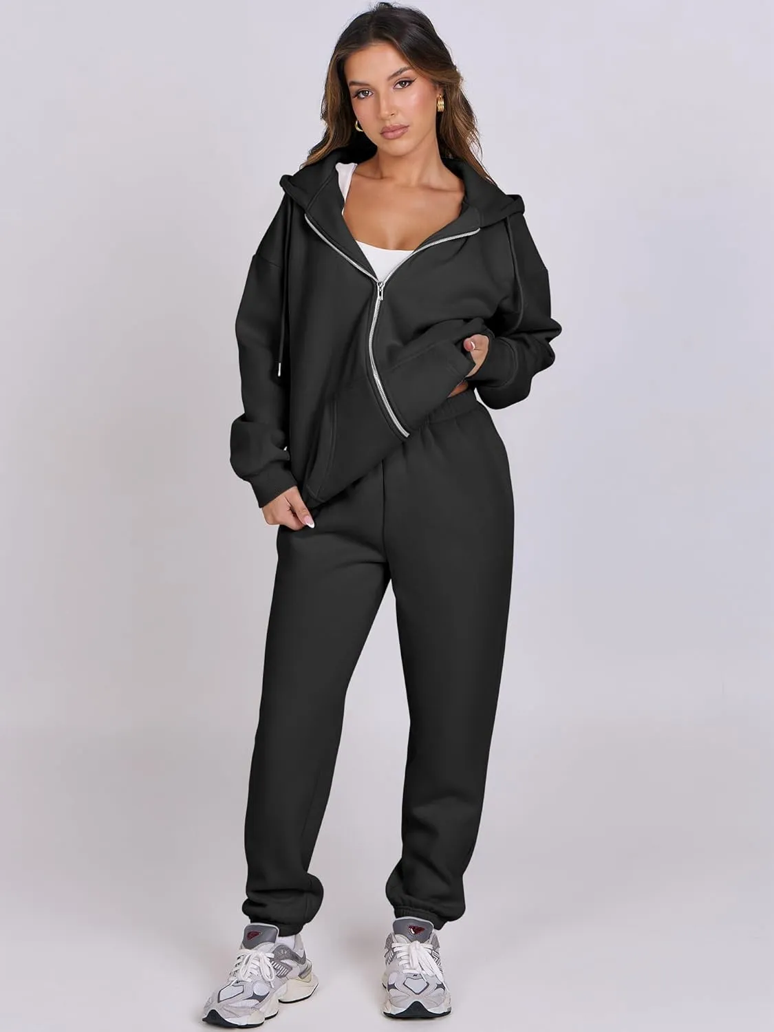 ANRABESS Womens 2 Piece Outfits Sweatsuits Oversized Zip Up Sweatshirt Jogger Sweatpants Tracksuit Sweat Lounge Matching Set