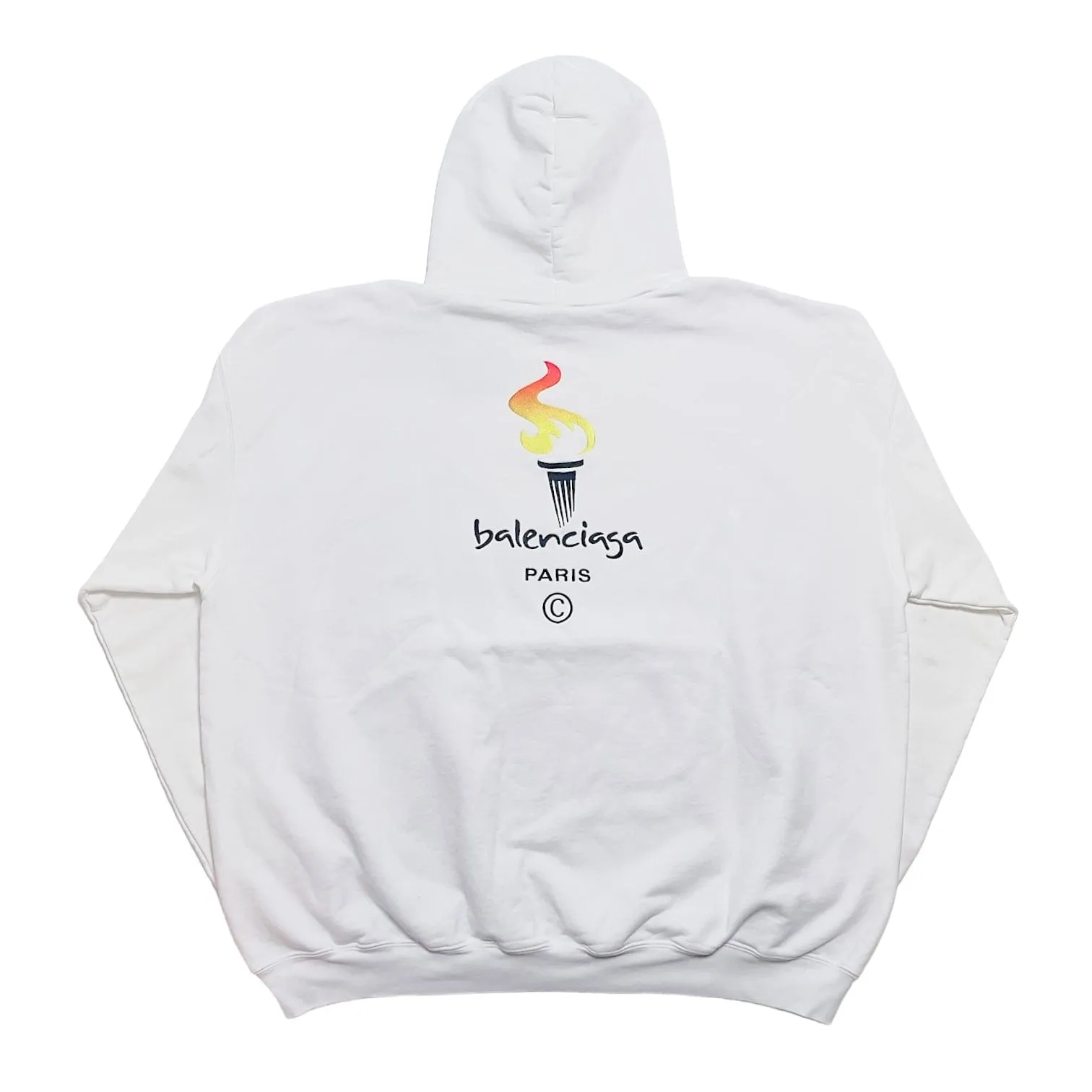 Balenciaga Paris Olympics Embroidery Oversized Hooded Sweatshirt White
