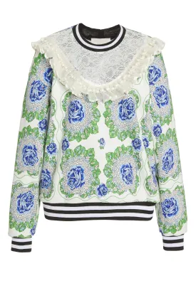Blue And Green Floral Printed Sweatshirt