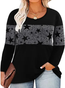 CARCOS Plus Size Tops for Women Color Block Flower/Striped/Camo Crew Neck Long Sleeve Tee Shirt