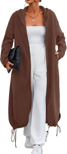 Ebifin Women's Oversized Full Zip Sweatshirts Drop Shoulder Hoodies Drawstring Long Jackets With Pockets