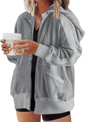 Eytino Womens Plus Size Long Sleeve Zip Up Oversized Casual Hoodies Sweatshirt Jackets with Pockets(1X-5X)