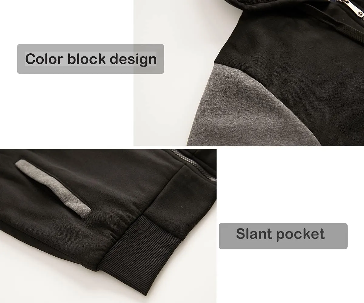 Facitisu Heavyweight Sherpa Lined Fleece Hoodie Sweatshirts for Men Winter Zip Plus Size Jacket