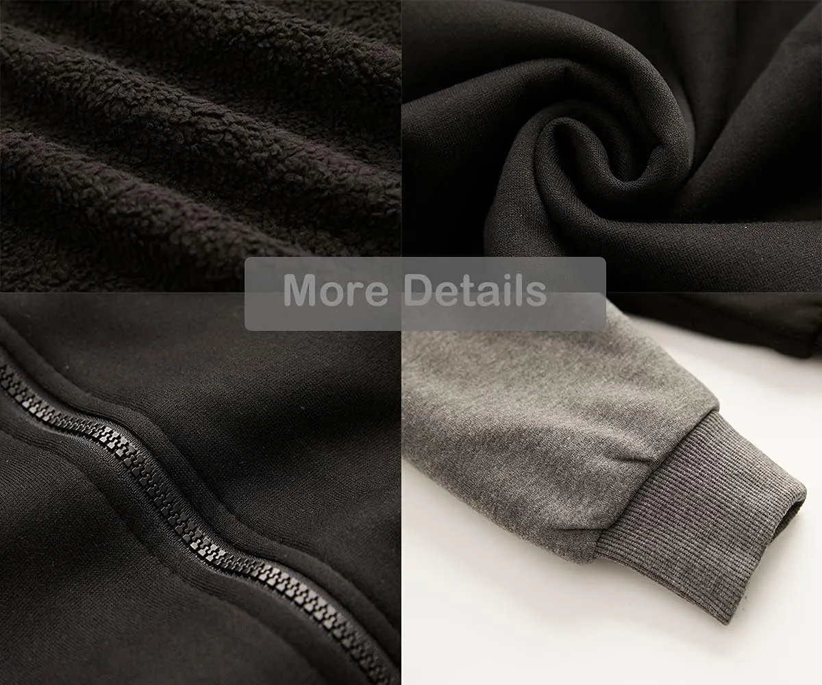 Facitisu Heavyweight Sherpa Lined Fleece Hoodie Sweatshirts for Men Winter Zip Plus Size Jacket