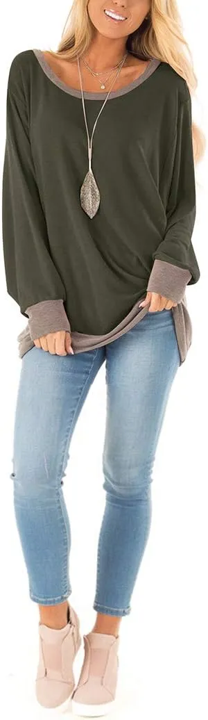 Fallorchid Womens Long Sleeve Tops Crew Neck Tunics Clothes Casual Color Block Sweatshirt