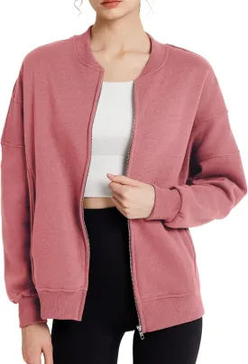 GEMLON Sweatshirt for Women Full Zip Up Casual Coats Long Sleeve Loose Fit Fleece Jacket with Pockets
