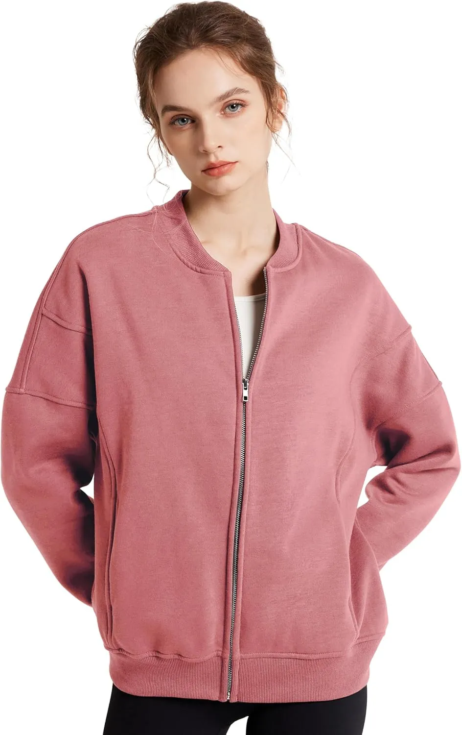 GEMLON Sweatshirt for Women Full Zip Up Casual Coats Long Sleeve Loose Fit Fleece Jacket with Pockets