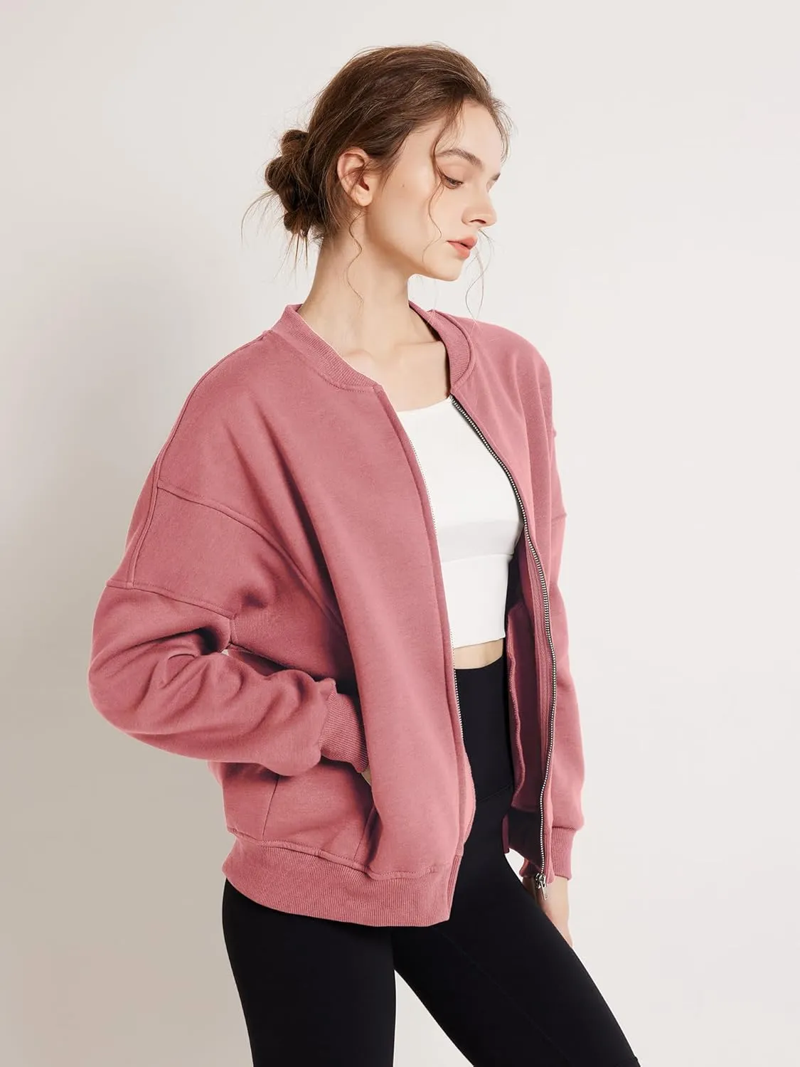 GEMLON Sweatshirt for Women Full Zip Up Casual Coats Long Sleeve Loose Fit Fleece Jacket with Pockets