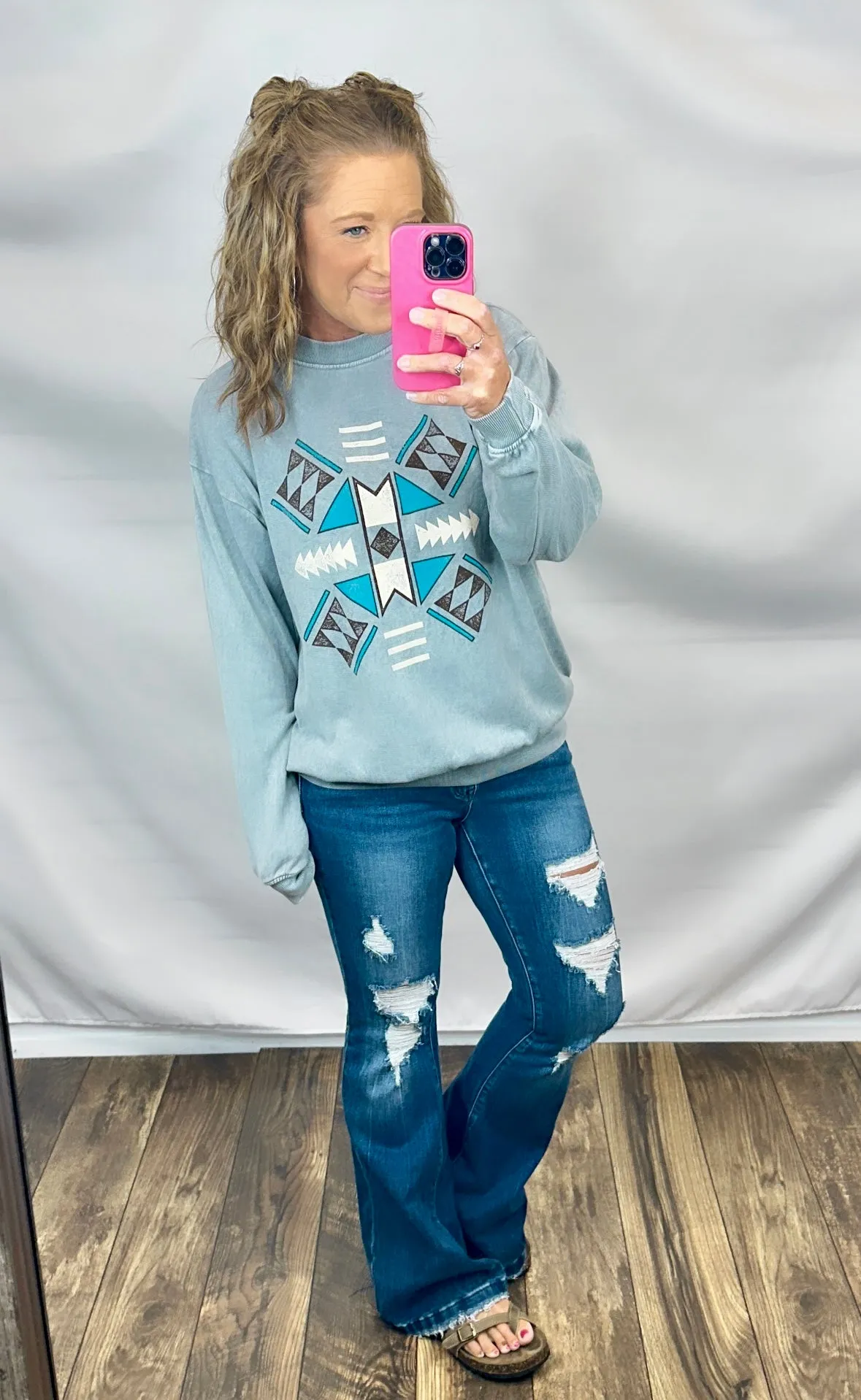 Gray Aztec Mineral Wash Sweatshirt (SM-XL)