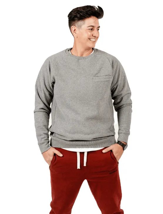 Grey Melange Elbow Patch Crew Neck Sweatshirt