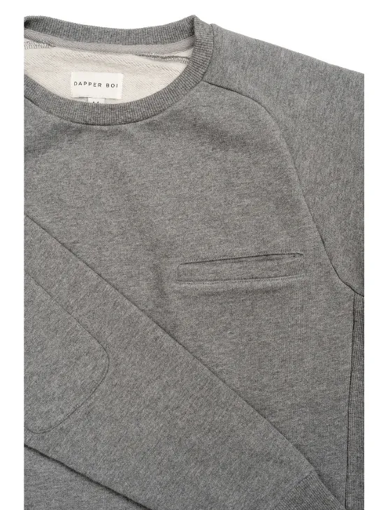 Grey Melange Elbow Patch Crew Neck Sweatshirt