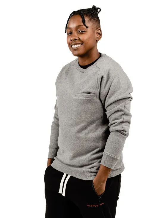 Grey Melange Elbow Patch Crew Neck Sweatshirt