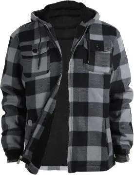 Heavy Thick Flannel Plaid Jacket Sherpa Fleece Lined Hoodies for Men Zip Up Winter Warm Coat Buffalo Zipper Sweatshirt
