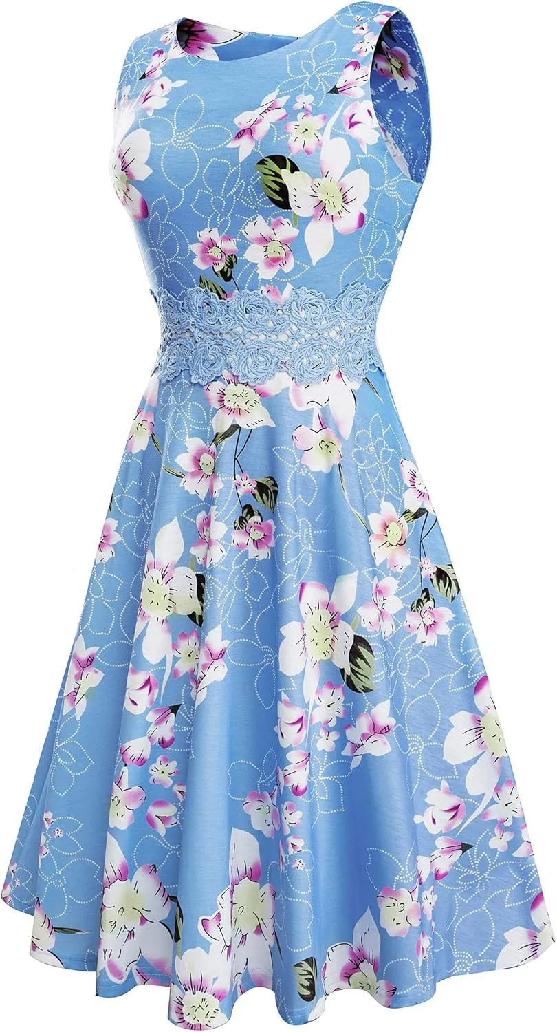 HOMEYEE Women's Cocktail A-Line Embroidery Casual Party Summer Wedding Guest Dress A079