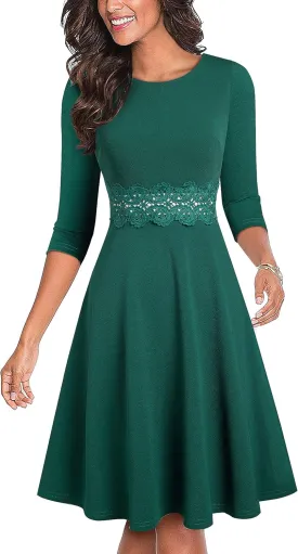 HOMEYEE Women's Cocktail A-Line Embroidery Casual Party Summer Wedding Guest Dress A079