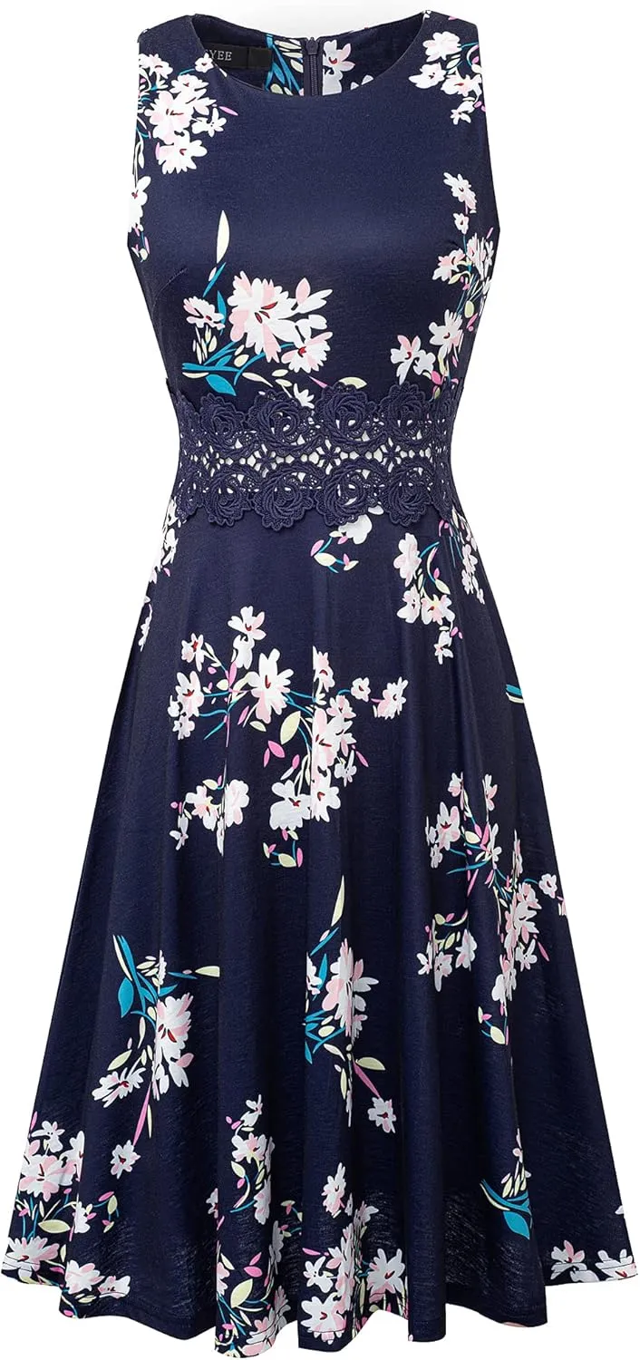 HOMEYEE Women's Cocktail A-Line Embroidery Casual Party Summer Wedding Guest Dress A079