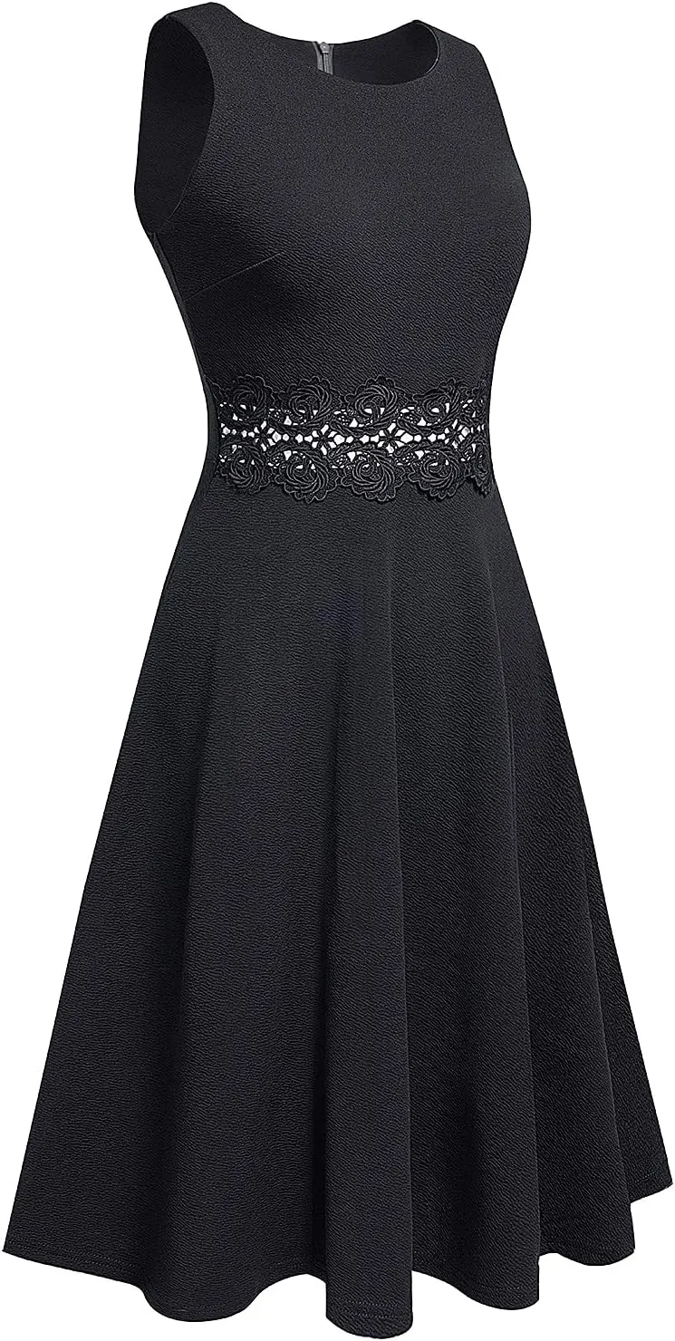 HOMEYEE Women's Cocktail A-Line Embroidery Casual Party Summer Wedding Guest Dress A079