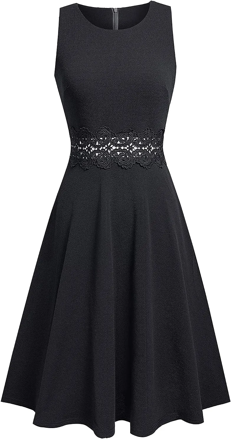 HOMEYEE Women's Cocktail A-Line Embroidery Casual Party Summer Wedding Guest Dress A079