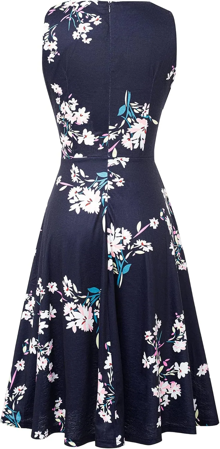 HOMEYEE Women's Cocktail A-Line Embroidery Casual Party Summer Wedding Guest Dress A079
