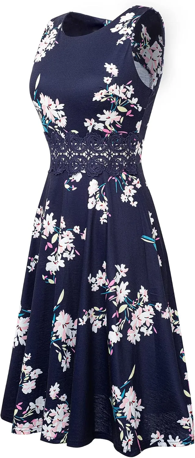 HOMEYEE Women's Cocktail A-Line Embroidery Casual Party Summer Wedding Guest Dress A079