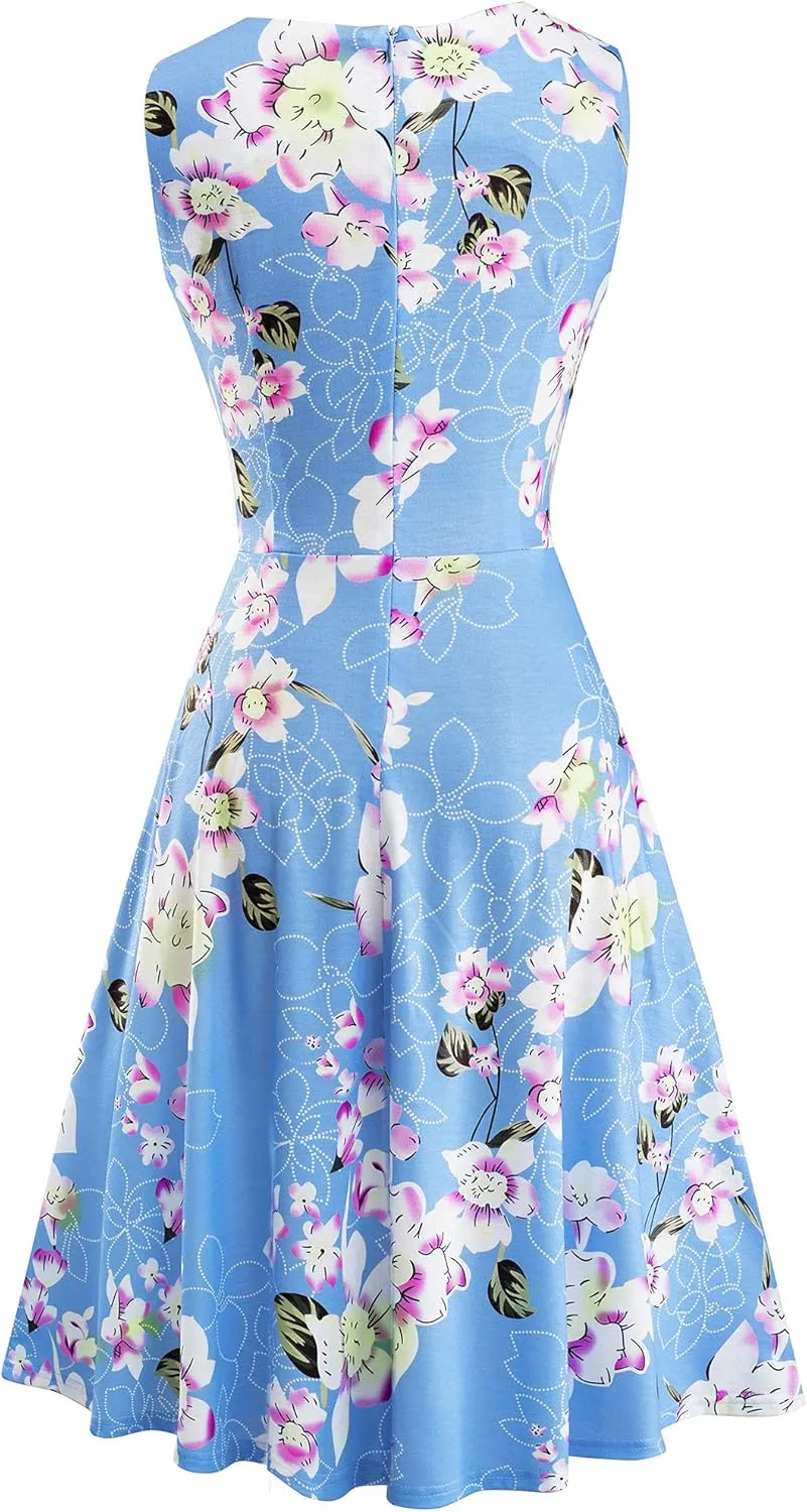 HOMEYEE Women's Cocktail A-Line Embroidery Casual Party Summer Wedding Guest Dress A079