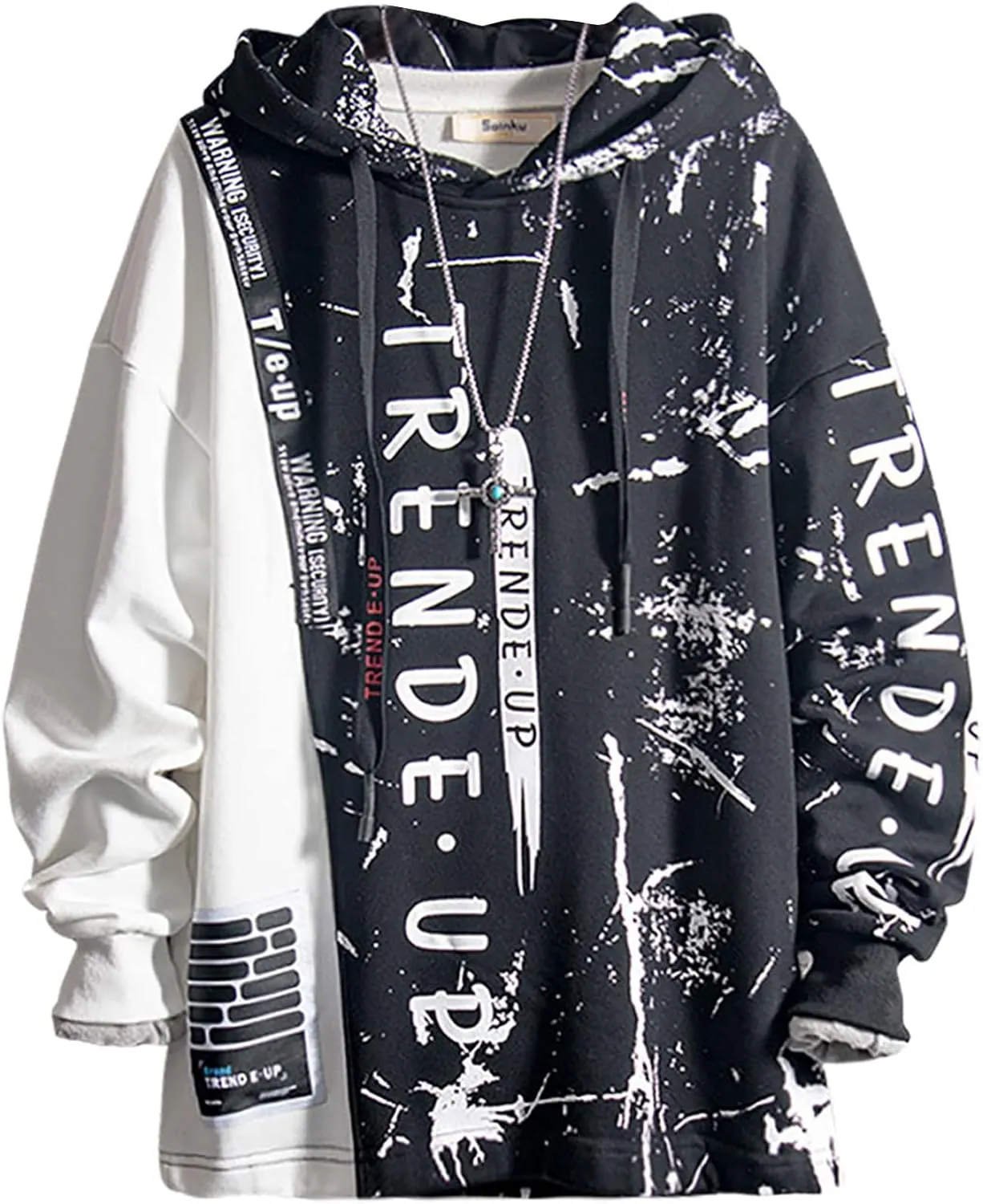 Hoodies for Men Color Block Hoodie with Design Hip Hop Colorful Hooded Pullover Novelty Sweatshirt