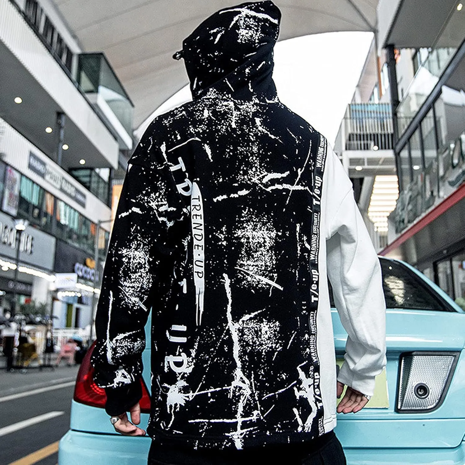 Hoodies for Men Color Block Hoodie with Design Hip Hop Colorful Hooded Pullover Novelty Sweatshirt