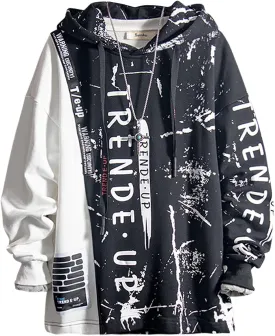 Hoodies for Men Color Block Hoodie with Design Hip Hop Colorful Hooded Pullover Novelty Sweatshirt
