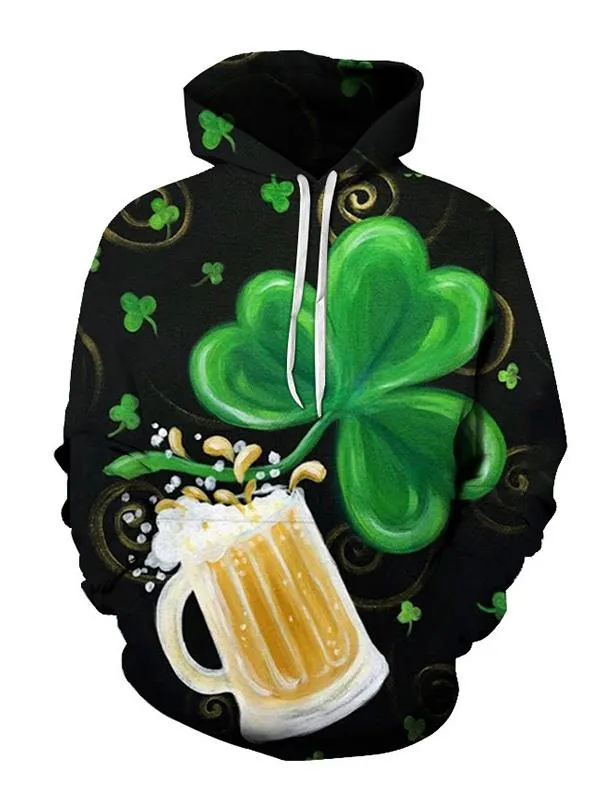 Irish Clover Hoodie St. Patrick's Day Shamrock Hooded, Drink Beer Shirt, Let Drink Patrick Day