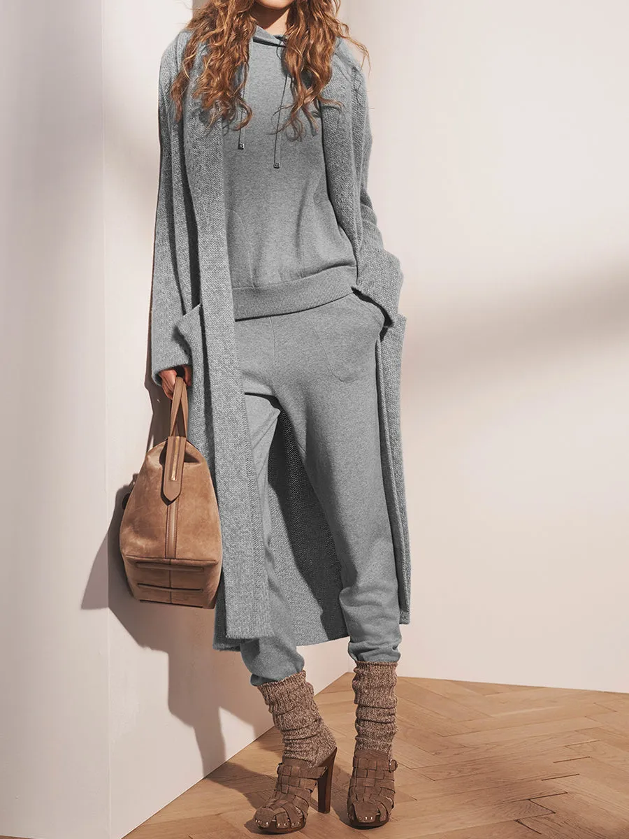 Knit Long Cardigan Loose Sweatshirt and Pants Three-piece Suit