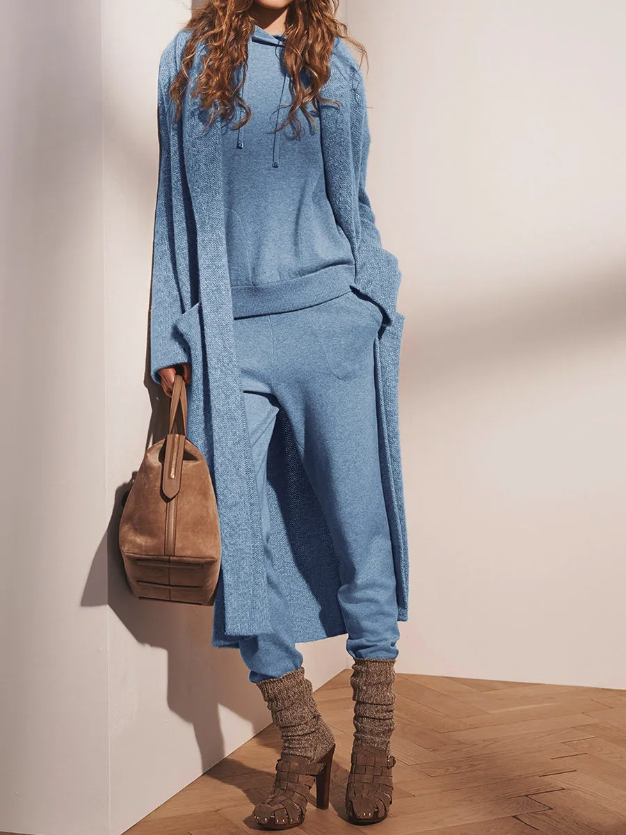 Knit Long Cardigan Loose Sweatshirt and Pants Three-piece Suit