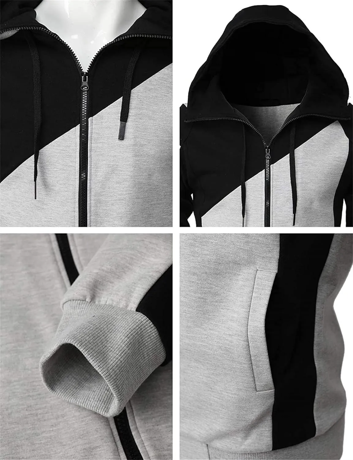 Maiyifu-GJ Men's Fleece Hoodies Full Zip Lightweight Color Block Hoodie Long Sleeve Zip-up Hooded Sweatshirt With Pocket