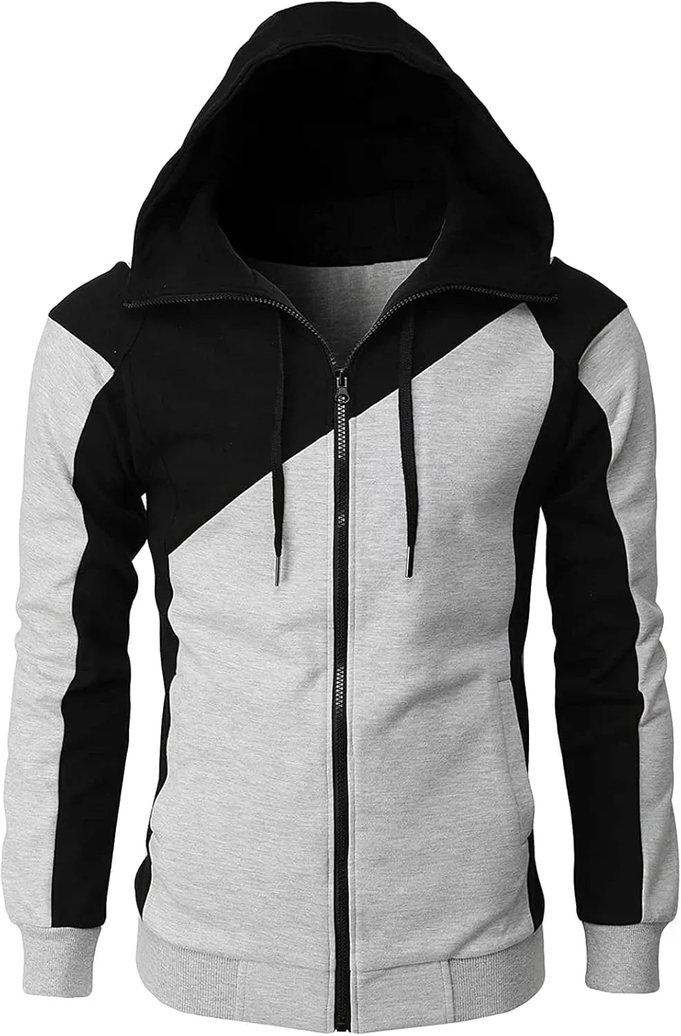 Maiyifu-GJ Men's Fleece Hoodies Full Zip Lightweight Color Block Hoodie Long Sleeve Zip-up Hooded Sweatshirt With Pocket