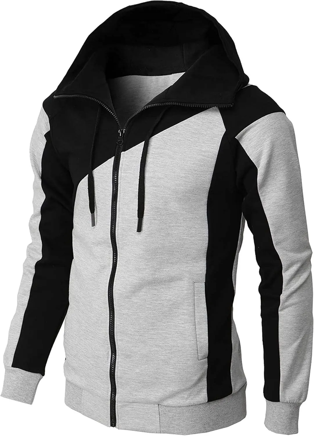 Maiyifu-GJ Men's Fleece Hoodies Full Zip Lightweight Color Block Hoodie Long Sleeve Zip-up Hooded Sweatshirt With Pocket