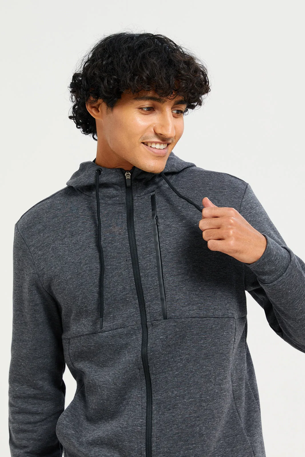 Men Charcoal Zip-through Sweatshirt