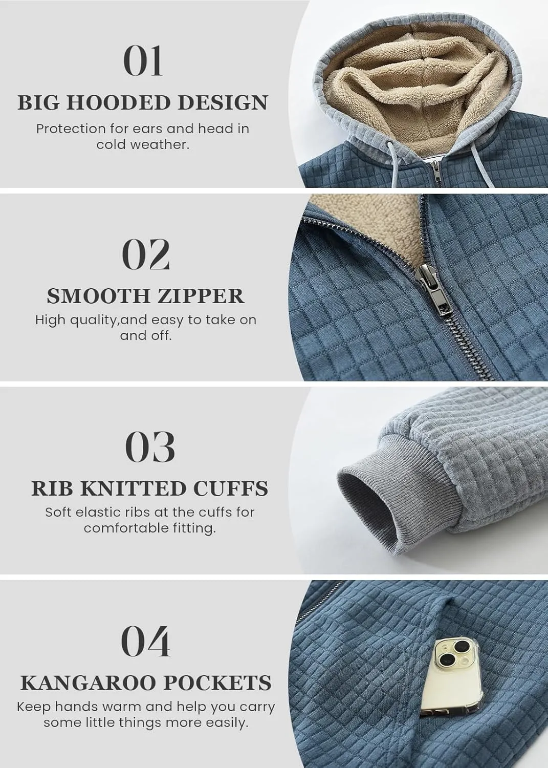 Men's Fleece Heavyweight Full Zip Hoodie Sweatshirt Jacket Hooded for Men