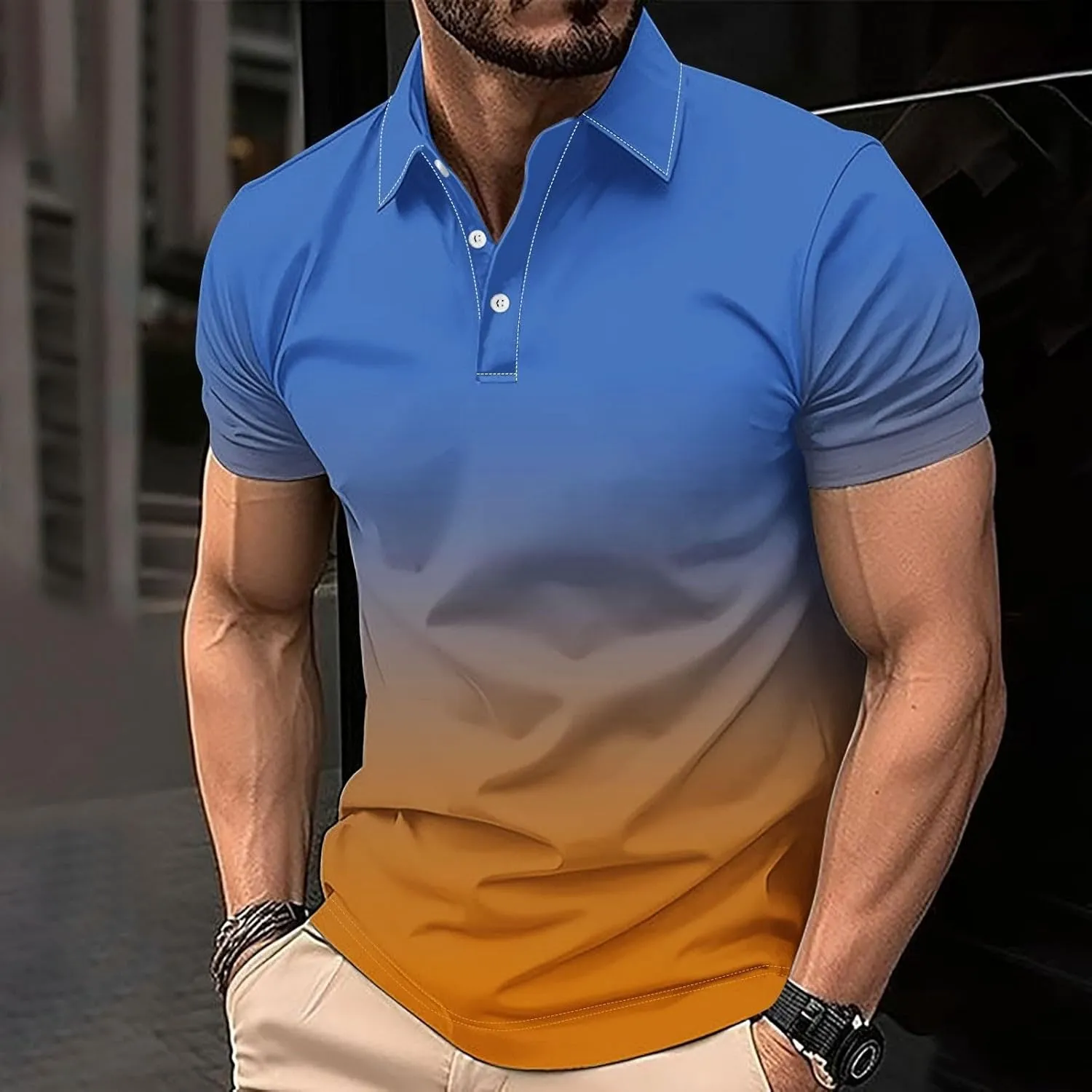 Mens Polo Shirts Short Sleeve Pride Rainbow Stripe Shirt with 3 Buttons Summer Tees Business Work Tops T-Shirt Blouse