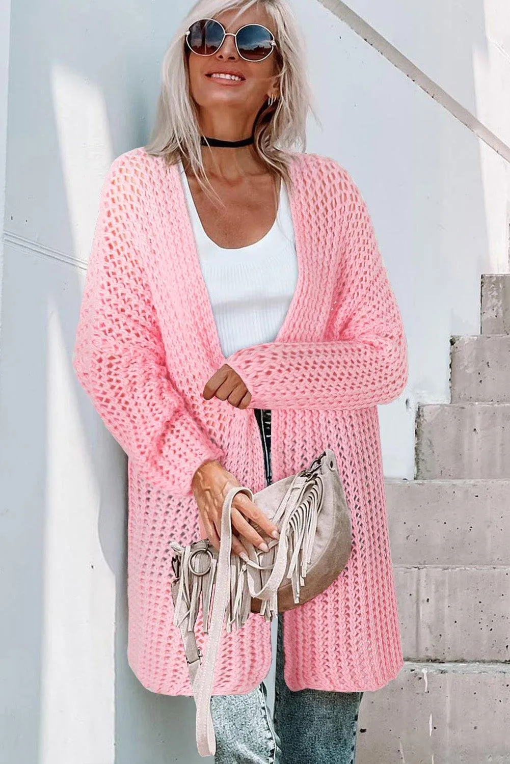 Pink Long Oversized Cardigan